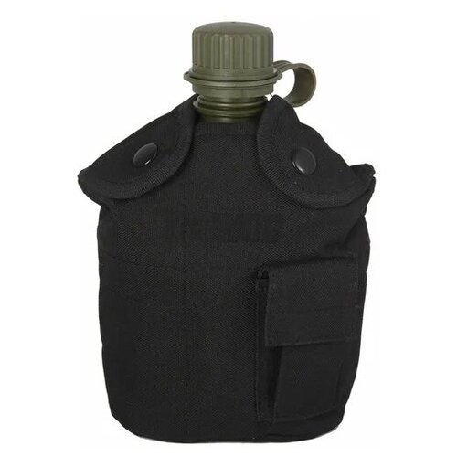 Армейская фляга пластиковая 1 литр, в чехле с алюминиевым котелком, Черная