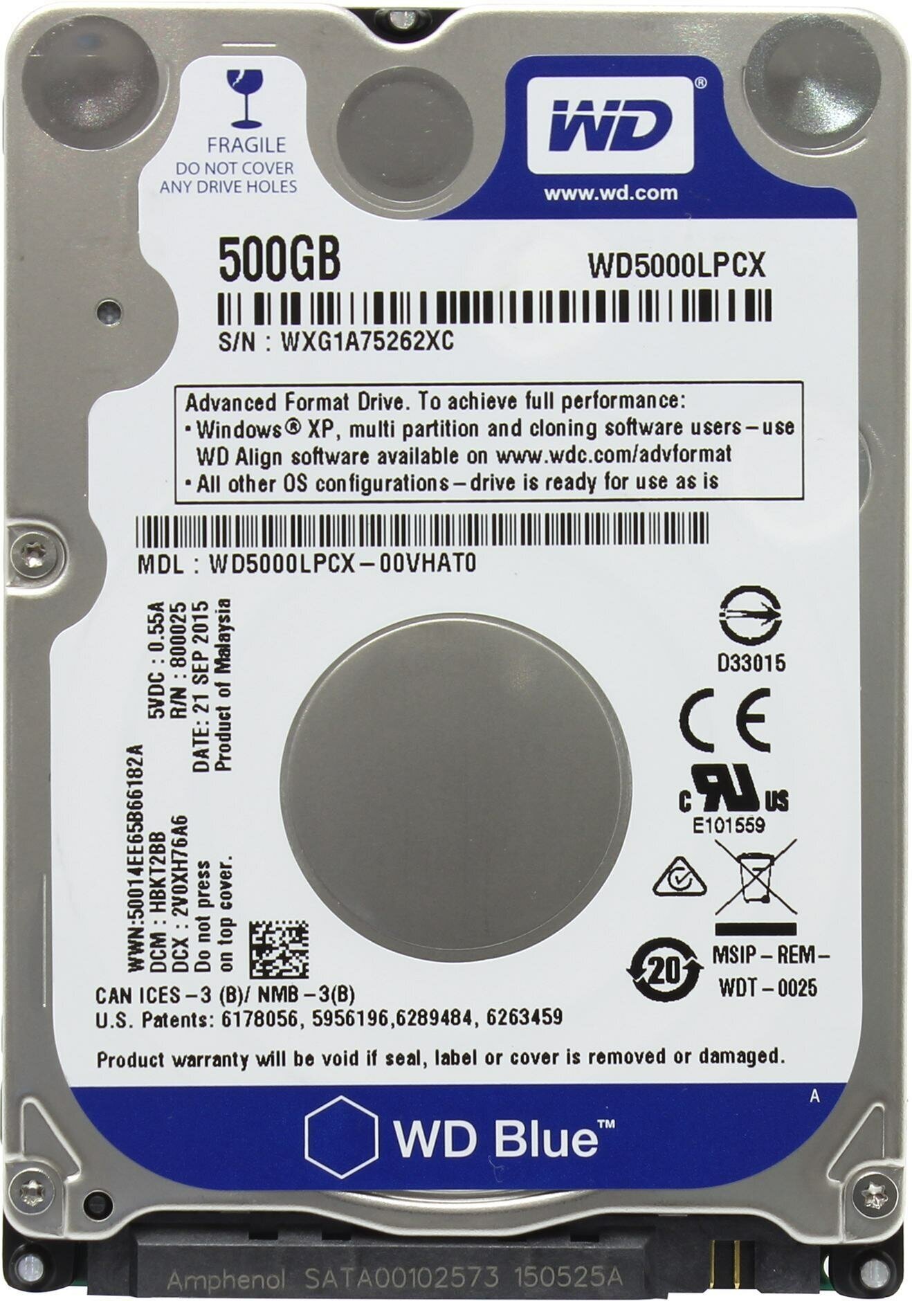 Жесткий диск Western Digital WD Blue Mobile 500 GB (WD5000LPCX)