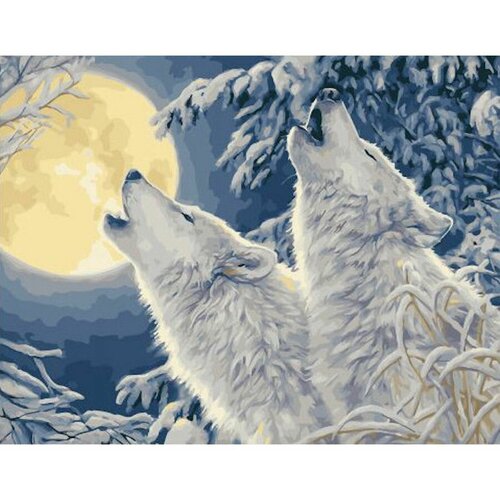 Картина по номерам Волчий вой в зимнем лесу 40х50 см