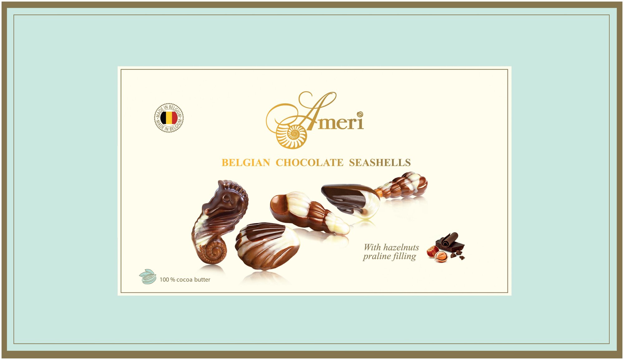 Подарочный набор Ameri Belgian Seachell Шоколадные конфеты - ракушки с начинкой пралине, 500 г