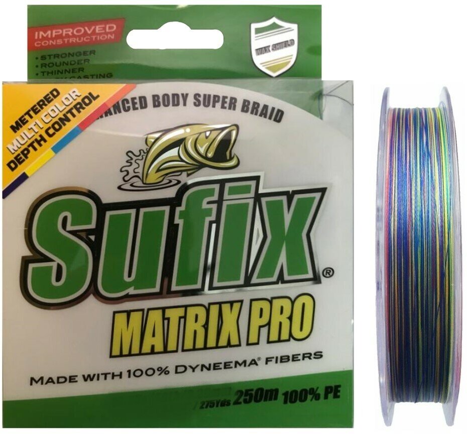 Шнур плетеный Sufix Matrix Pro разноцветный 250м 0.35мм 36кг