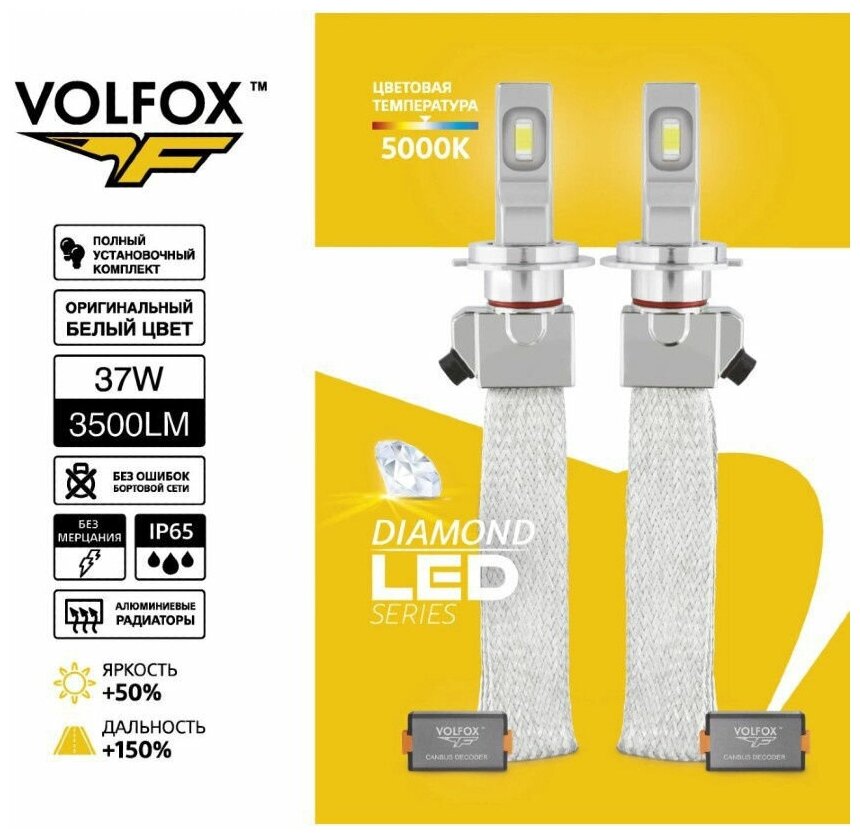 Светодиодные лампы VOLFOX DIAMOND LED H4 Can Bus 5000K 12-24V (2 лампы)