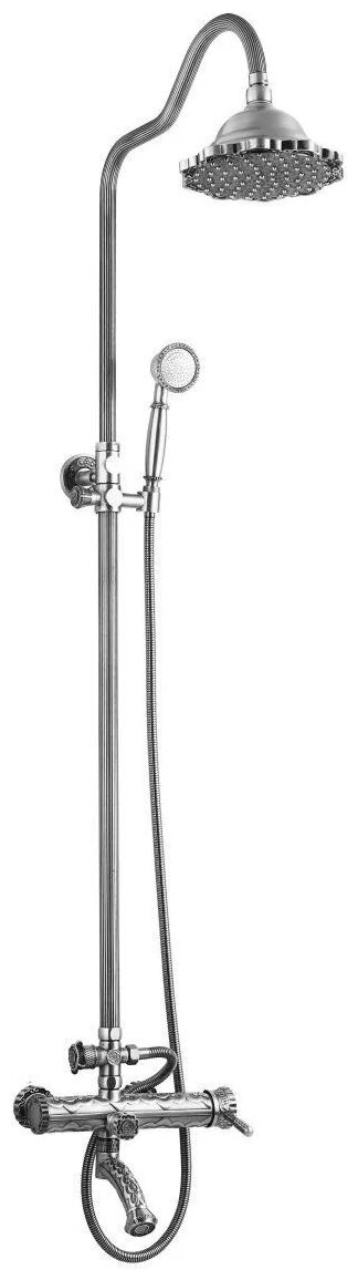 Душевая стойка Zorg Antic A 103DS-SL, латунь серебро, ретро винтажная, однорычажная, с тропическим душем, премиум