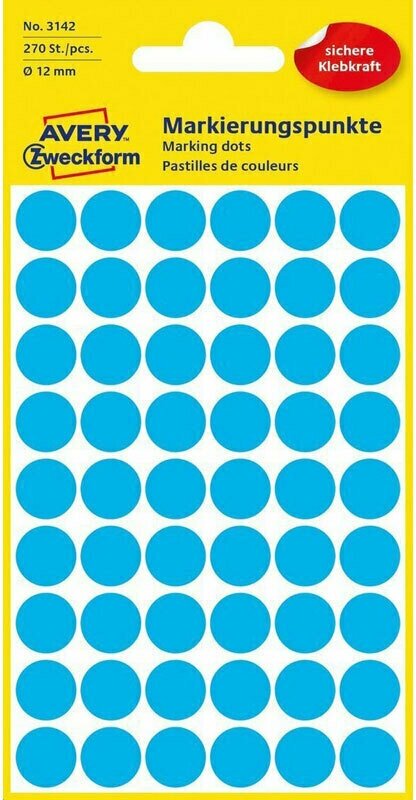 Этикетки-точки для выделения Avery Zweckform, круглые, d-12 мм, 270 штук, 5 листов 5 листов