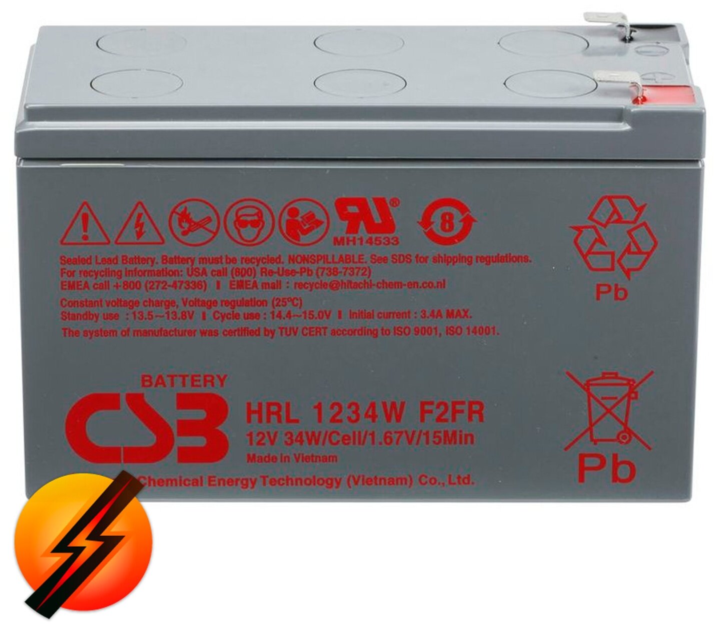 Аккумуляторная батарея CSB HRL 1234W 12В 8.5 А·ч