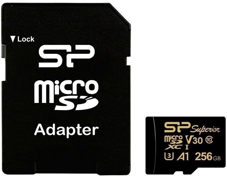 Карта памяти 256Gb MicroSD Silicon Power Golden Superior + SD адаптер (SP256GBSTXDV3V1GSP)