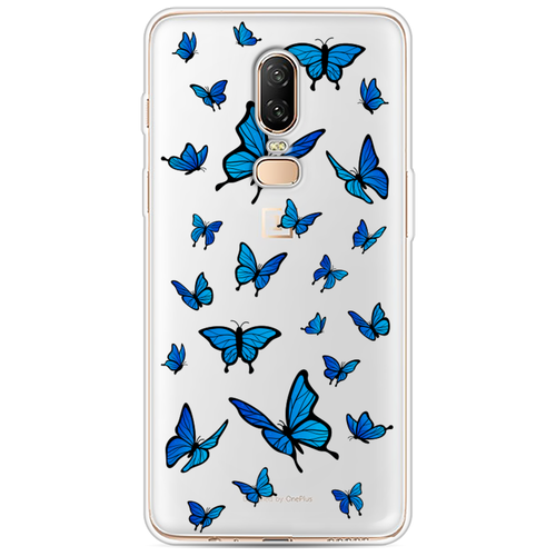 Силиконовый чехол на OnePlus 6 / ВанПлас 6 Синие бабочки, прозрачный силиконовый чехол на oneplus 6 ванплас 6 разные бабочки прозрачный