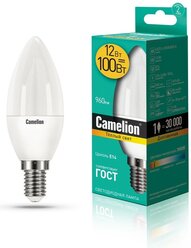 Лампа CAMELION Е14 12Вт 3000K 990Лм LED12-C35/830/E14 светодиодная 13687 теплый белый, свеча