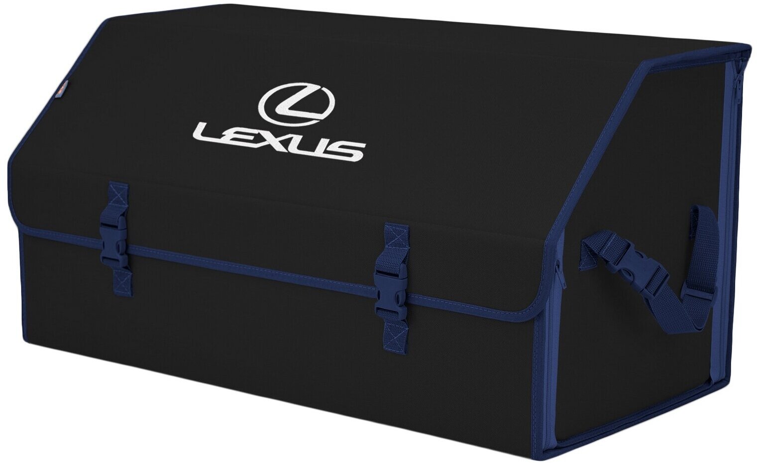 Органайзер-саквояж в багажник "Союз" (размер XL Plus). Цвет: черный с синей окантовкой и вышивкой Lexus (Лексус).