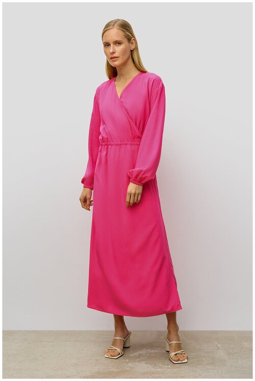 Платье с запахом Baon, вискоза, повседневное, полуприлегающее, миди, пояс на резинке, размер 44, розовый