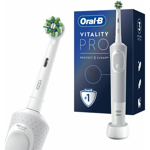 Зубная щетка электрическая ORAL-B (Орал-би) Vitality Pro, белая, 1 насадка, 80367659