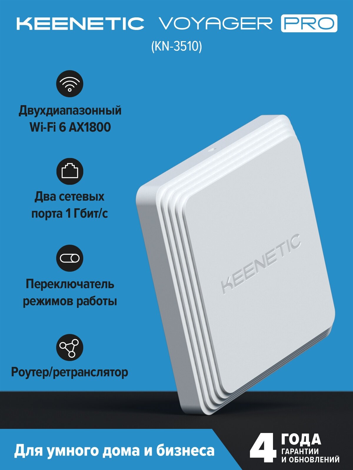 Точка доступа Keenetic Voyager Pro (KN-3510) AX1800 10/100/1000BASE-TX белый