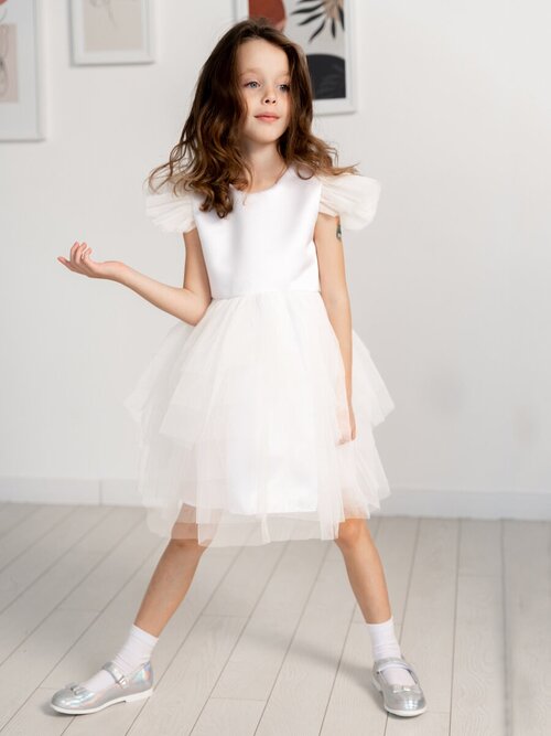 Платье-пачка Дашенька, нарядное, однотонное, размер 110, белый