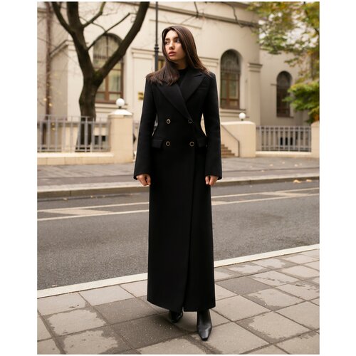 фото Пальто bublikaim, демисезон/зима, шерсть, силуэт прилегающий, удлиненное, размер 40(xs), черный