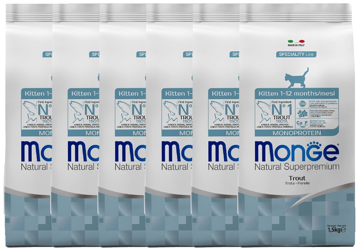 Сухой корм для котят Monge Speciality line, с форелью 6 шт. х 1.5 кг