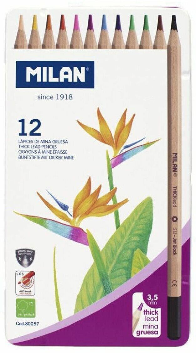 Набор цветных карандашей MILAN 12 цв, грифель 3.5 мм, в металлической упаковке - фото №13