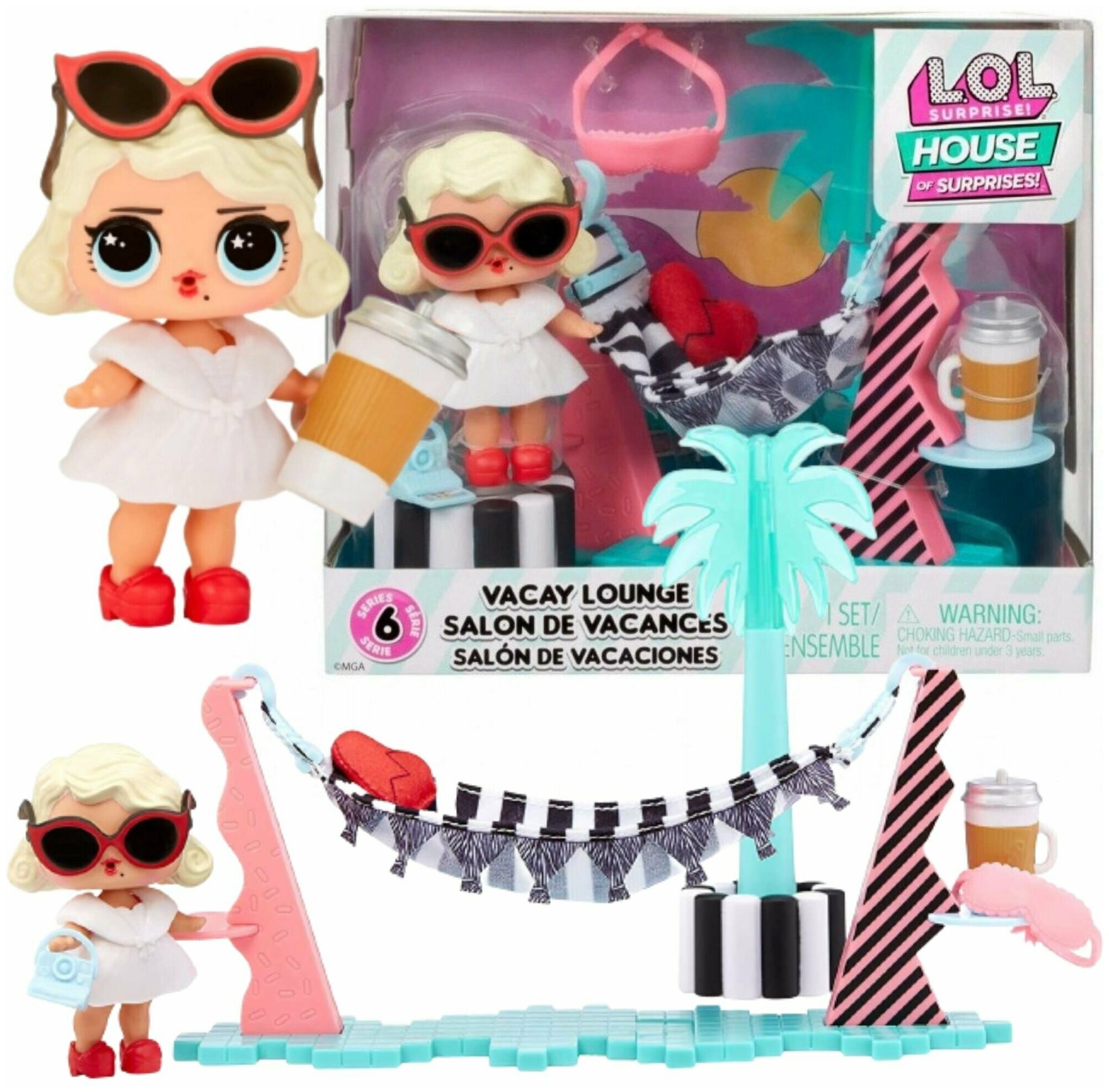 L.O.L. Surprise! ЛОЛ Сюрприз Набор мебели Комната отдыха с Leading Baby 6 серия (LOL House of Surprises Vacay Lounge Playset with Leading Baby)