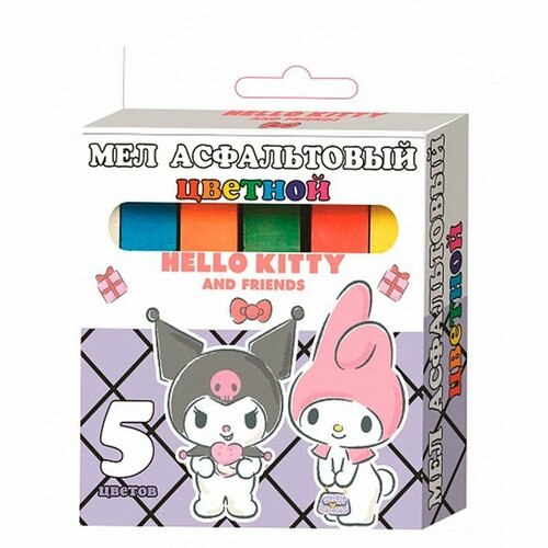 Мел цветной Kuromif and My Melody, для асфальта, 5 шт, в картонной упаковке с европодвесом