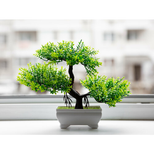 Декоративное искусственное растение дерево бонсай в кашпо горшке для декора интерьера искусственный цветок