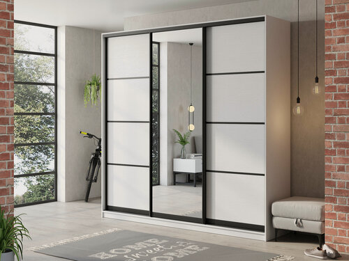 Изображение товара Шкаф купе для одежды Матэрна лофт белый + зеркало, 240х58х240 см