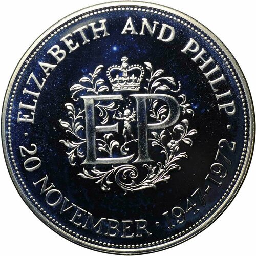 Монета 1 крона (25 пенсов) 1972 25 лет свадьбы Елизаветы и Филиппа PROOF Великобритания набор монет великобритания 5 штук 1 крона 1947 1970 год