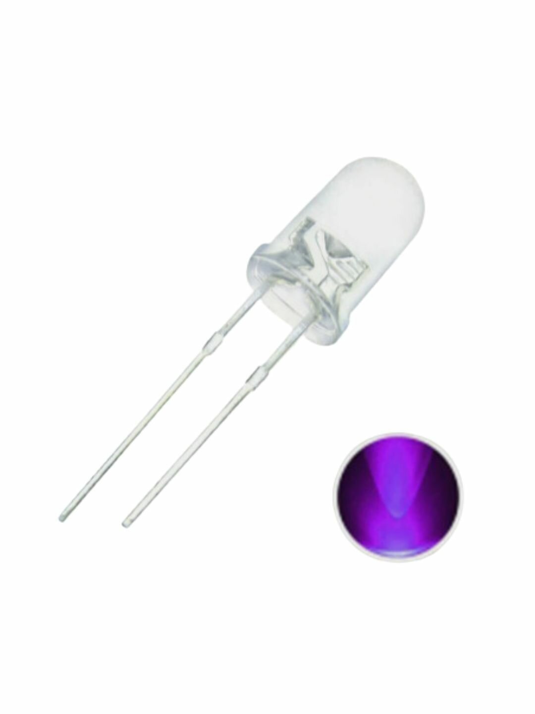 фото 20 штук! Ультрафиолетовые светодиоды F5, 5мм, 3.0-3.4В, 20mA, 390-400нм (Ф)