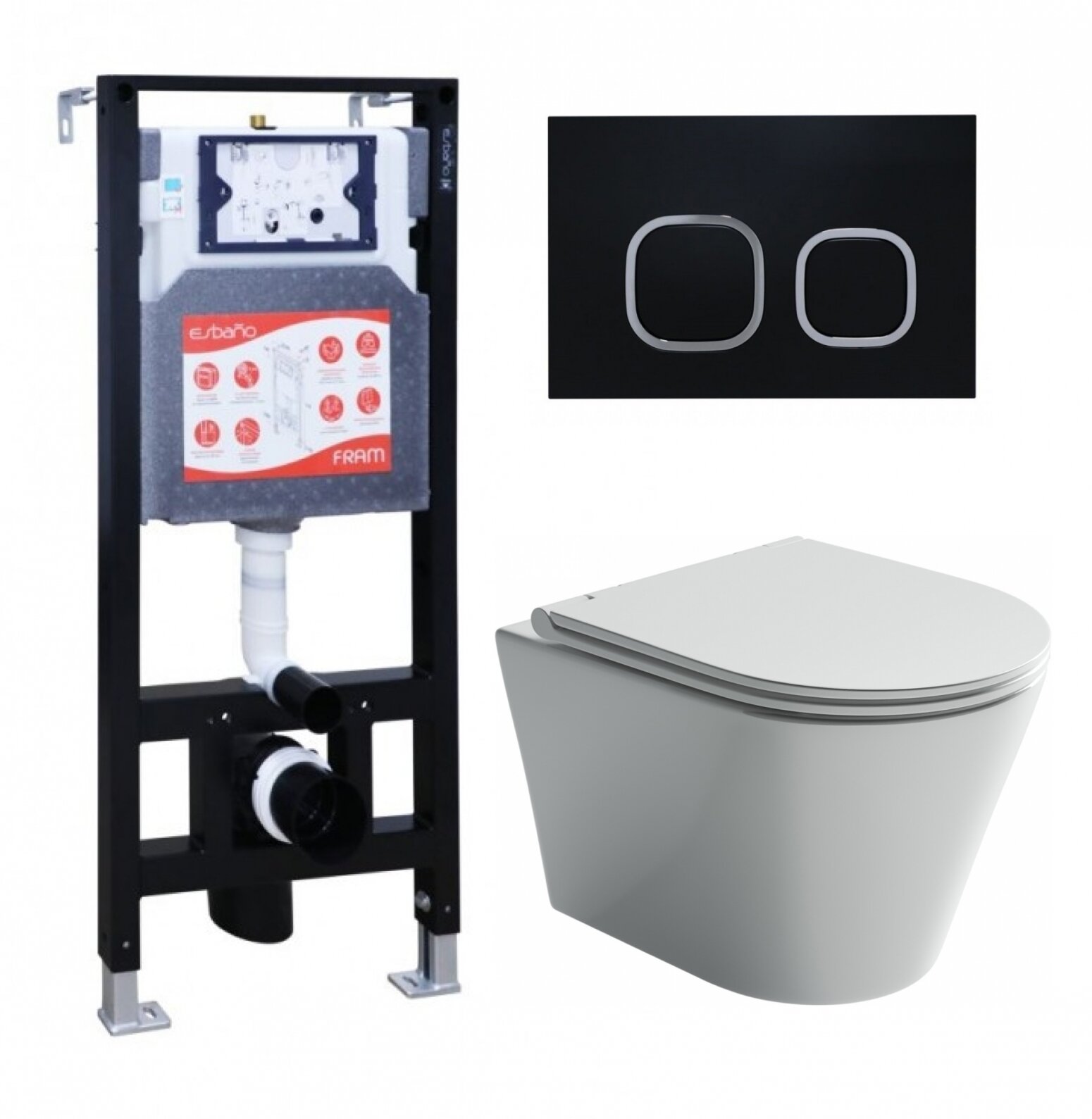 фото Комплект 3 в 1 инсталляция ESBANO FRAM + Унитаз подвесной Ceramica Nova Forma CN3011 + кнопка черная матовая