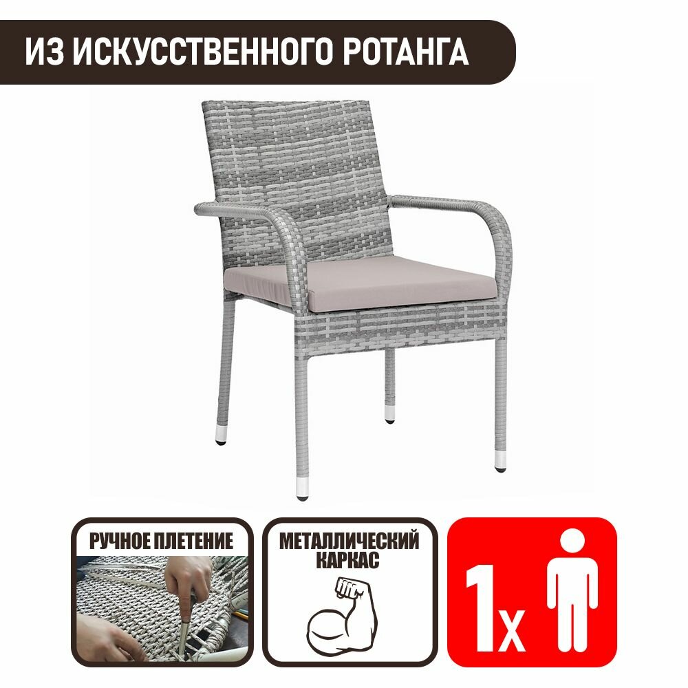 фото Кресло садовое для дачи из искусственного ротанга Корсо, серый