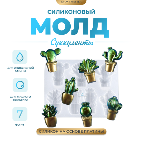 Силиконовый молд - Суккуленты, 15х12см