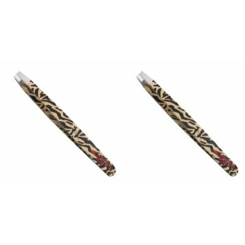 Jacks Beauty Пинцет для бровей Classic J-1028 Cl, прямой, 10 см, цветной, ручная заточка, 2 шт.