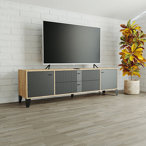 фото Тумба под телевизор Парус-10, дуб крафт золотой/карбон вулкан