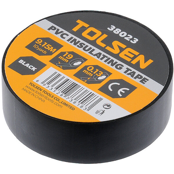 Изолента 38023 чёрная ПВХ 19мм х 9.15м (Tolsen) (10 шт. в комплекте)