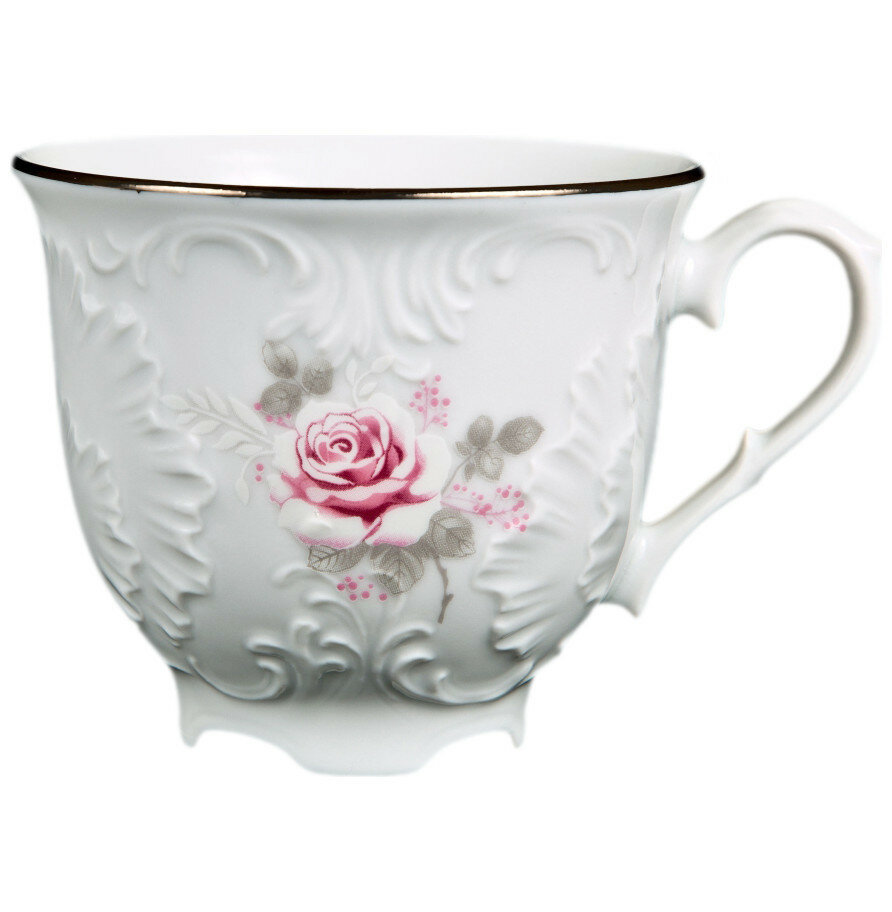 Набор чайных чашек 250 мл 6 шт Cmielow "Рококо /Серая роза /платина" / 264428