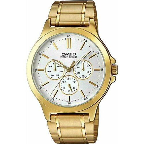 casio men s enticer analog watch mtp 1381d 7a 47 mm silver Наручные часы CASIO MTP-V300G-7A, золотой, серебряный