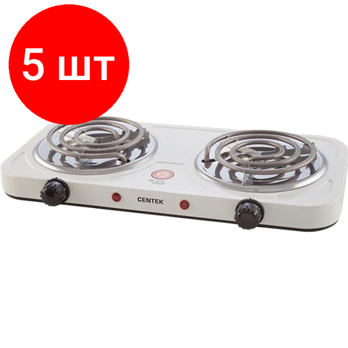 Комплект 5 штук Плита электрическая Centek CT-1509 белая 2конфорки ТЭН 140мм 2000Вт 1047100₽