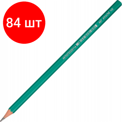 Комплект 84 штук, Карандаш чернографитный Attache Economy плаcтик, б/ластика, HB, зелен. корпус