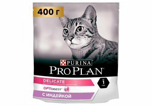 Сухой корм PURINA PRO PLAN CAT DELICATE TURKEY для взрослых кошек с чувствительным пищеварением с индейкой 0,4 кг.