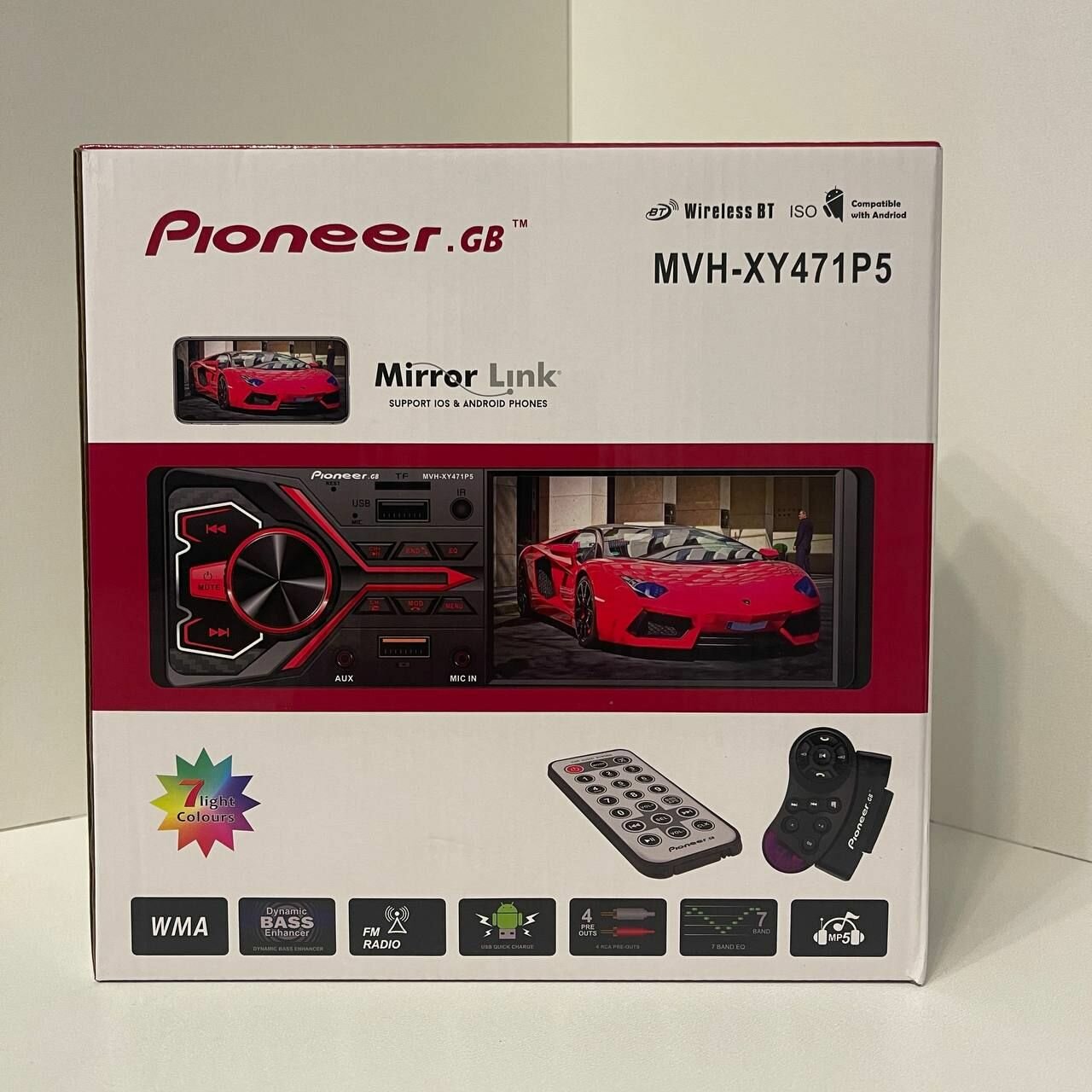 Автомагнитола с экраном 1 DIN Pioneer MVH-XY471P5 с Bluetooth , пульт и 7 цветов подсветки, USB