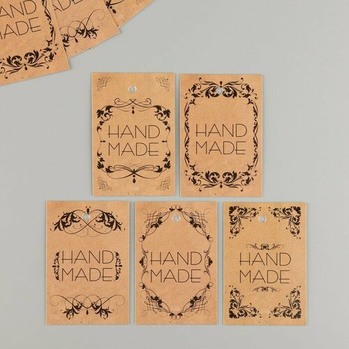 Бирка картон Хэнд мэйд, крафт, набор 10 шт (5 видов) 4х6 см