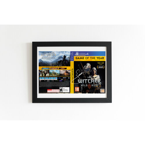 Обложка The Witcher 3: Wild Hunt PS4 в рамке с Автографом Сапковского.