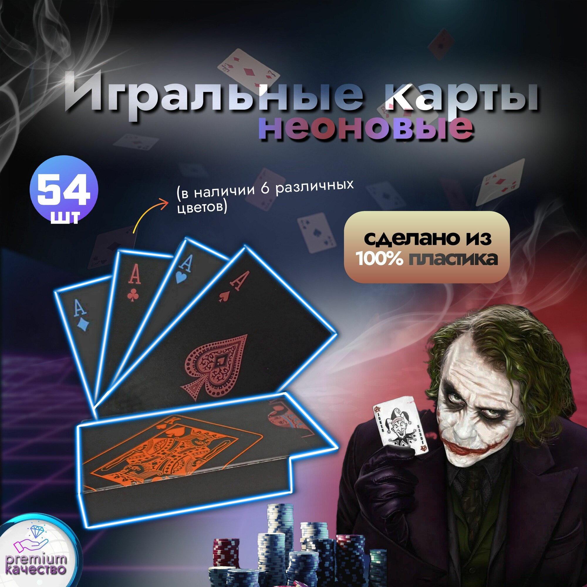 Игральные карты / 54 шт. / пластиковые / 6.3 см * 8.9 см / Красный с синим