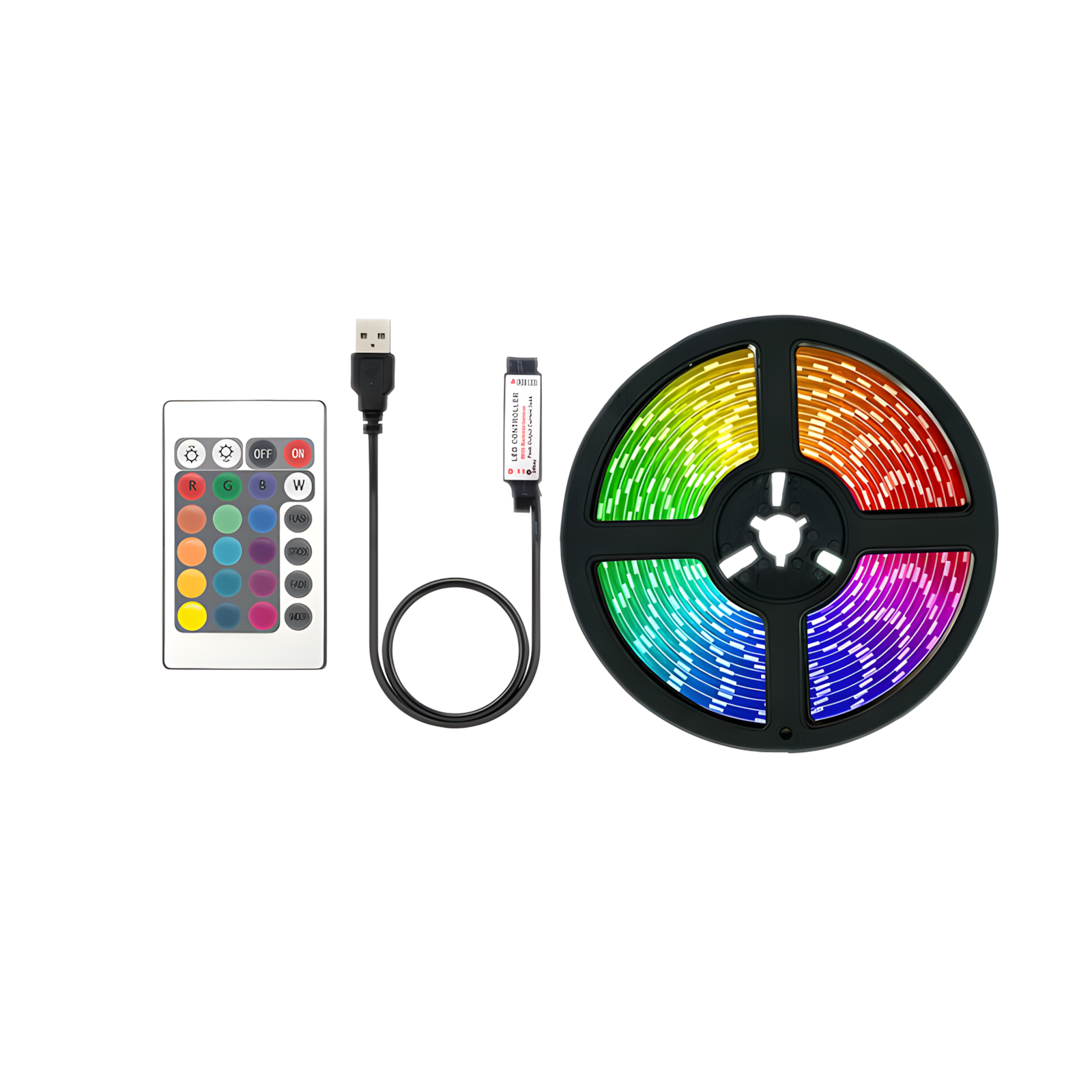 Светодиодная лента 5050RGB, 1 м, с пультом управления на 24 кнопки, 30 светодиодов на метр, клейкая основа