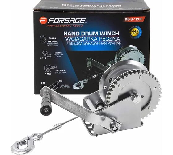 Барабанная ручная лебедка Forsage 540 кг F-KB-S-1200