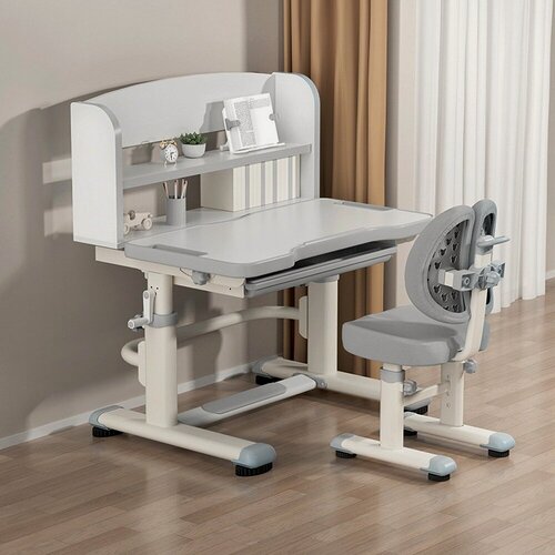 Изображение товара Растущий стол парта трансформер для школьника LOTT Oxford R6 grey - комплект стул, секретер, подставка книг, ширина 80см