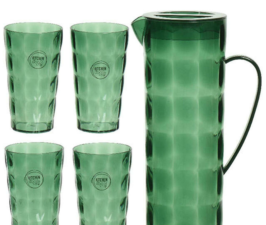 Набор кувшин и 4 стакана, пластик, зелёный, 29 см, Kaemingk — фото 1