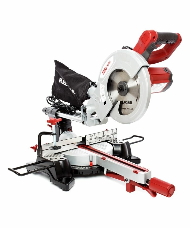 Пила торцовочная с протяжкой Redverg RD-MS210-1300S (1500Вт; диск 210х30мм; 4500 об/мин; макс. пропил: 60х300мм)