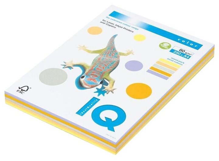 Бумага цветная IQ color А4 80 г/м2 250 л (5 цветов х 50 листов) микс тренд RB03