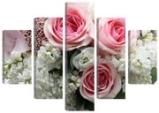 Модульная картина "Цветы. Букет из роз и белой сирени". В спальню, гостиную, зал. PR-1324 (85x65см). Натуральный холст