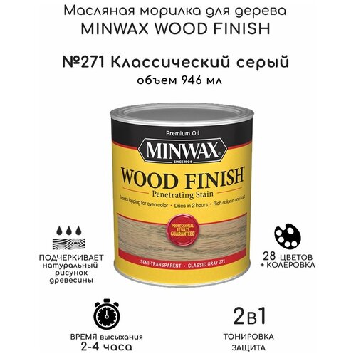 Масло для дерева и мебели Minwax Wood Finish. 271 Классический серый, 946 мл. Тонирующая пропитка - морилка для дерева