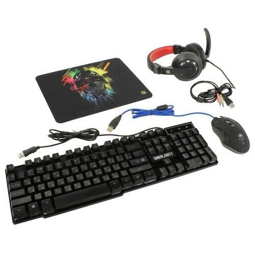 Комплект клавиатура+мышь+наушники проводной мультимедийный Defender Singularity MKP-118 черный